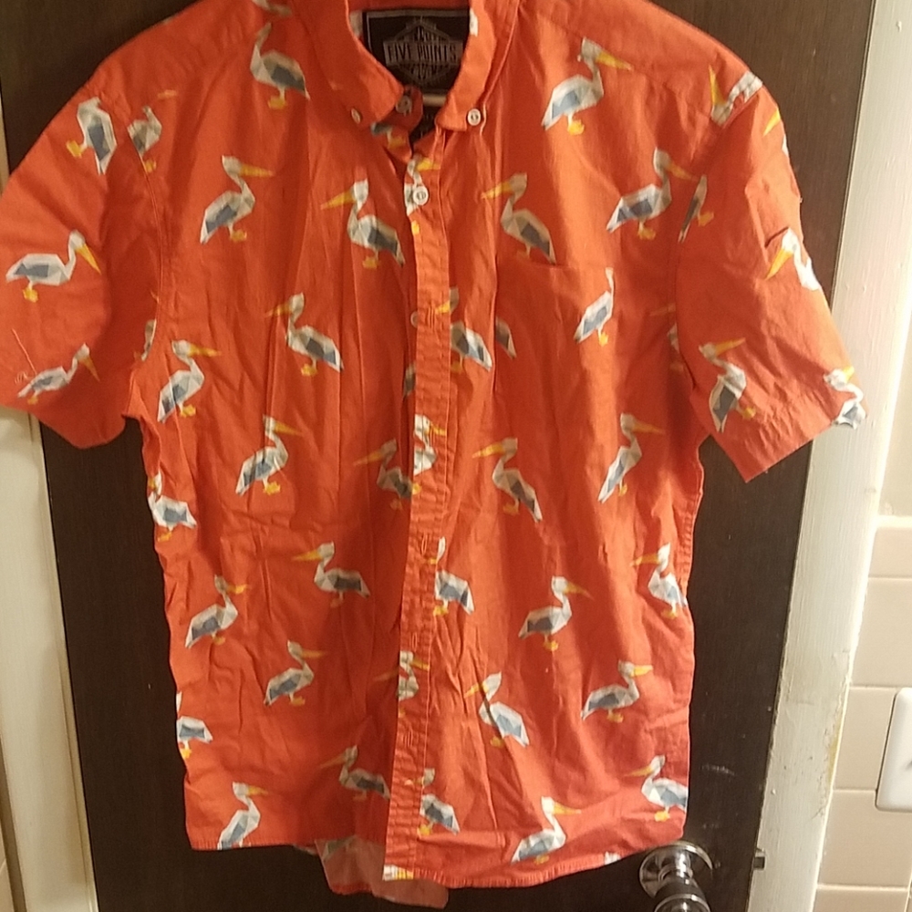 Coral short sleeve shirt with cranes